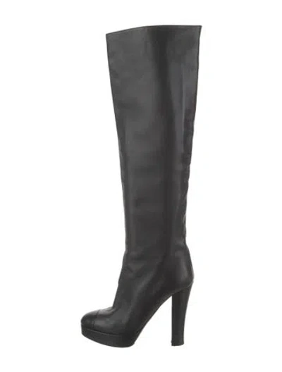 Pre-owned Chanel Interlocking Cc Logo Leather Boots In Black