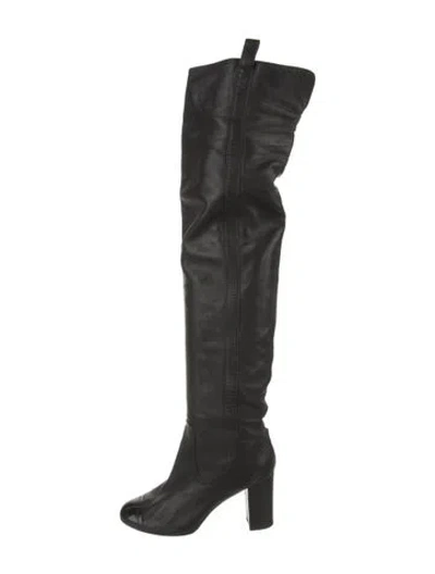 Pre-owned Chanel Interlocking Cc Logo Leather Boots In Black