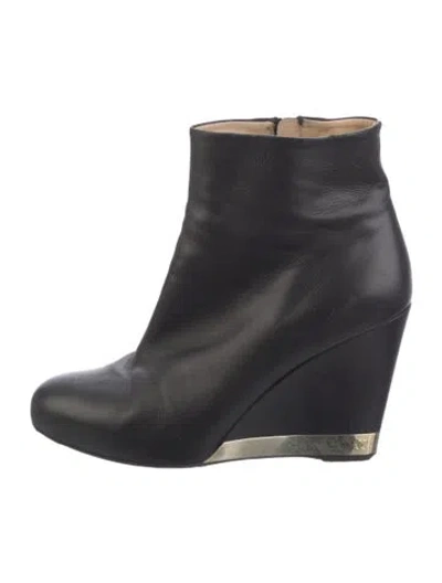 Pre-owned Chanel Interlocking Cc Logo Leather Boots In Black