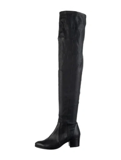 Pre-owned Chanel Interlocking Cc Logo Leather Boots In Black