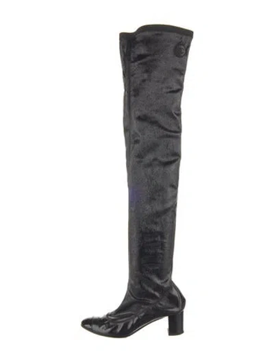 Pre-owned Chanel Interlocking Cc Logo Leather Boots In Black