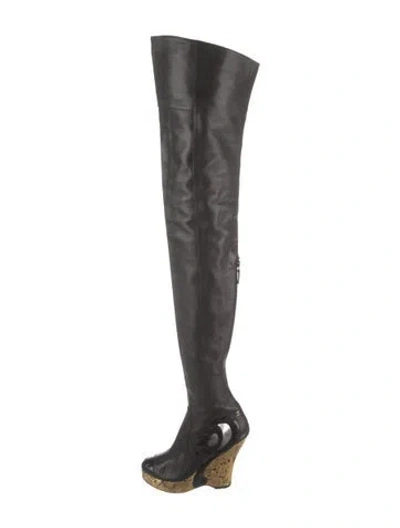 Pre-owned Chanel Interlocking Cc Logo Leather Boots In Black/gold