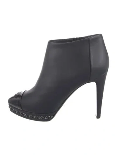 Pre-owned Chanel Interlocking Cc Logo Leather Boots In Blue