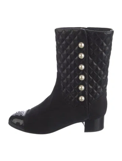 Pre-owned Chanel Interlocking Cc Logo Leather Boots In Blue