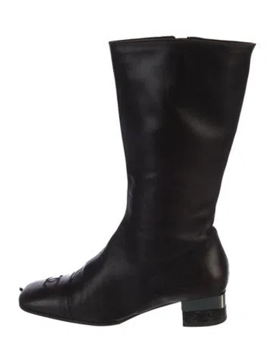 Pre-owned Chanel Interlocking Cc Logo Leather Boots In Brown