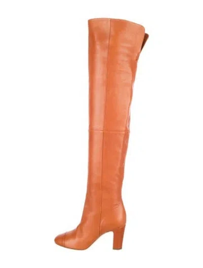 Pre-owned Chanel Interlocking Cc Logo Leather Boots In Orange