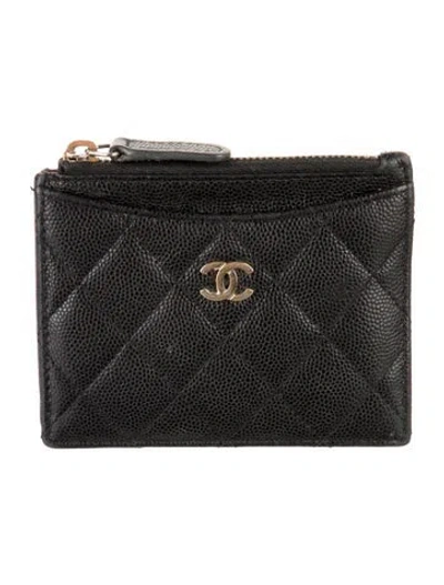 Pre-owned Chanel Interlocking Cc Logo Leather Card Holder In Black