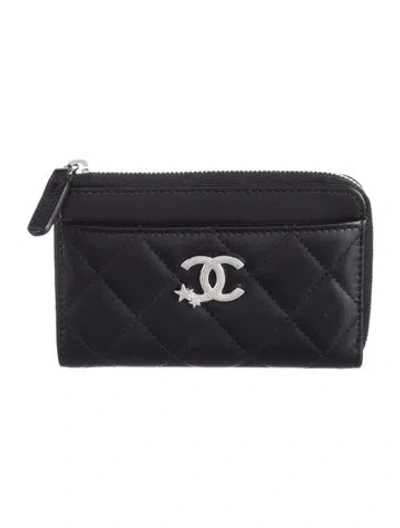 Pre-owned Chanel Interlocking Cc Logo Leather Card Holder In Black