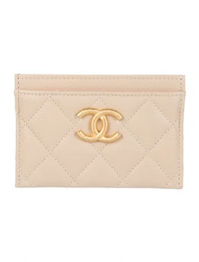 Pre-owned Chanel Interlocking Cc Logo Leather Card Holder In Neutral
