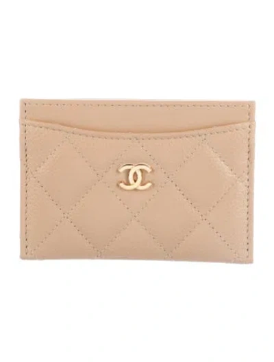 Pre-owned Chanel Interlocking Cc Logo Leather Card Holder In Neutral