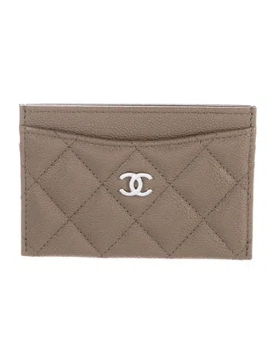 Pre-owned Chanel Interlocking Cc Logo Leather Card Holder In Neutrals