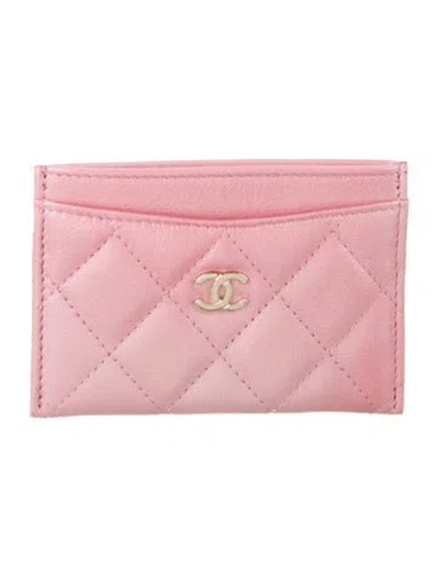 Pre-owned Chanel Interlocking Cc Logo Leather Card Holder In Pink