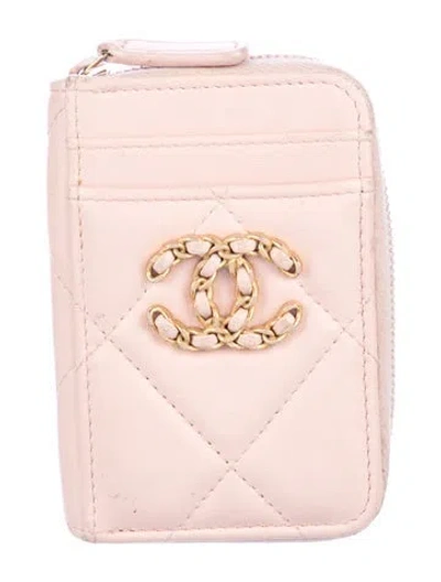Pre-owned Chanel Interlocking Cc Logo Leather Card Holder In Pink
