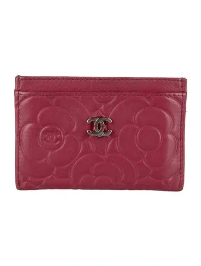 Pre-owned Chanel Interlocking Cc Logo Leather Card Holder In Pink