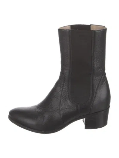 Pre-owned Chanel Interlocking Cc Logo Leather Chelsea Boots In Black