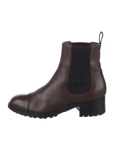 Pre-owned Chanel Interlocking Cc Logo Leather Chelsea Boots In Brown