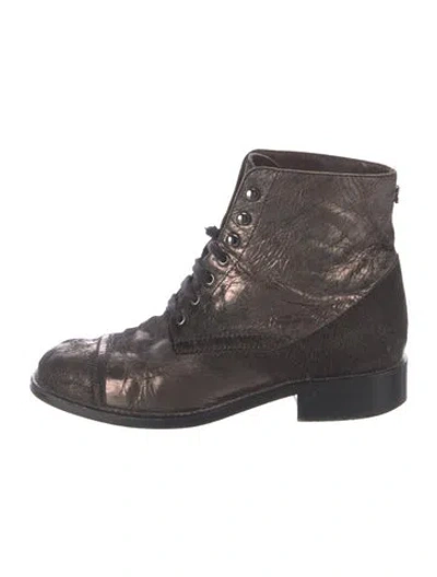 Pre-owned Chanel Interlocking Cc Logo Leather Combat Boots
