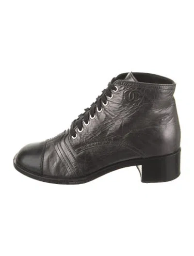 Pre-owned Chanel Interlocking Cc Logo Leather Combat Boots