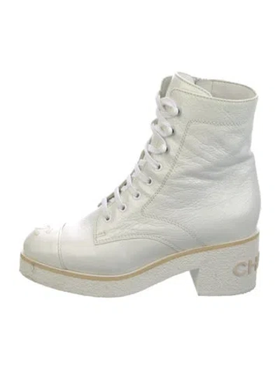 Pre-owned Chanel Interlocking Cc Logo Leather Combat Boots