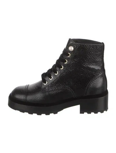 Pre-owned Chanel Interlocking Cc Logo Leather Combat Boots In Black