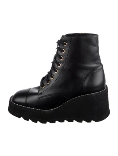 Pre-owned Chanel Interlocking Cc Logo Leather Combat Boots In Black