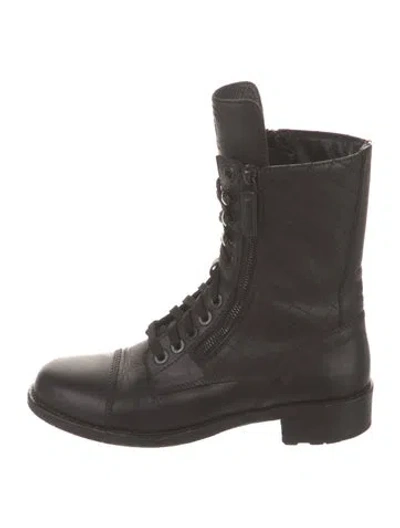 Pre-owned Chanel Interlocking Cc Logo Leather Combat Boots In Black