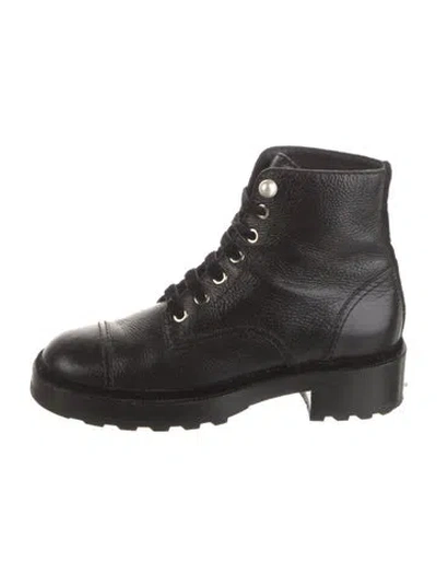 Pre-owned Chanel Interlocking Cc Logo Leather Combat Boots In Black