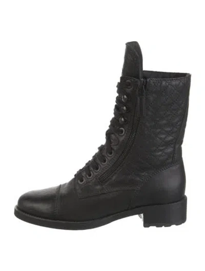 Pre-owned Chanel Interlocking Cc Logo Leather Combat Boots In Black