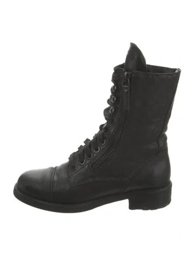 Pre-owned Chanel Interlocking Cc Logo Leather Combat Boots In Black
