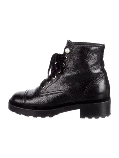 Pre-owned Chanel Interlocking Cc Logo Leather Combat Boots In Black