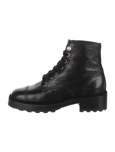 Pre-owned Chanel Interlocking Cc Logo Leather Combat Boots In Black