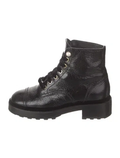 Pre-owned Chanel Interlocking Cc Logo Leather Combat Boots In Black