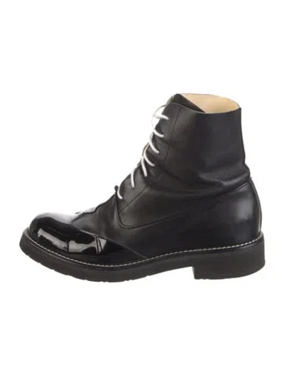Pre-owned Chanel Interlocking Cc Logo Leather Combat Boots In Black