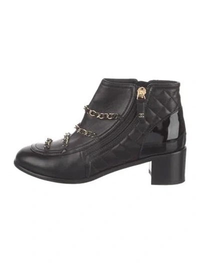 Pre-owned Chanel Interlocking Cc Logo Leather Combat Boots In Black