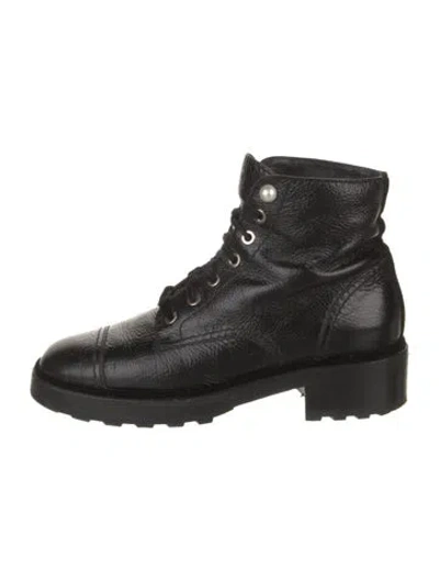 Pre-owned Chanel Interlocking Cc Logo Leather Combat Boots In Black