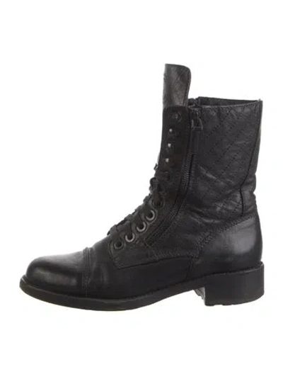 Pre-owned Chanel Interlocking Cc Logo Leather Combat Boots In Black