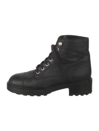 Pre-owned Chanel Interlocking Cc Logo Leather Combat Boots In Black