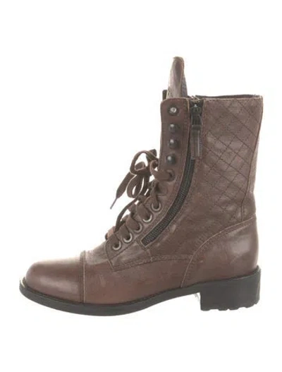 Pre-owned Chanel Interlocking Cc Logo Leather Combat Boots In Brown