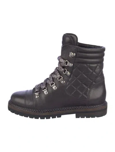 Pre-owned Chanel Interlocking Cc Logo Leather Combat Boots In Gray