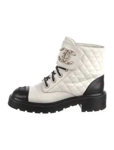 Pre-owned Chanel Interlocking Cc Logo Leather Combat Boots In Multi