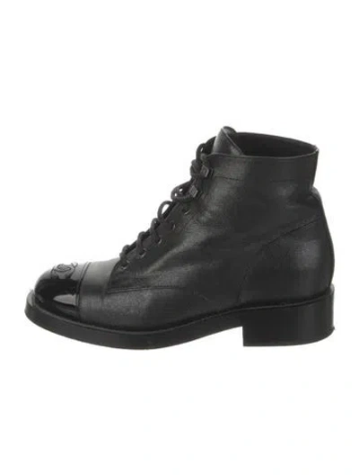 Pre-owned Chanel Interlocking Cc Logo Leather Combat Boots In Multi