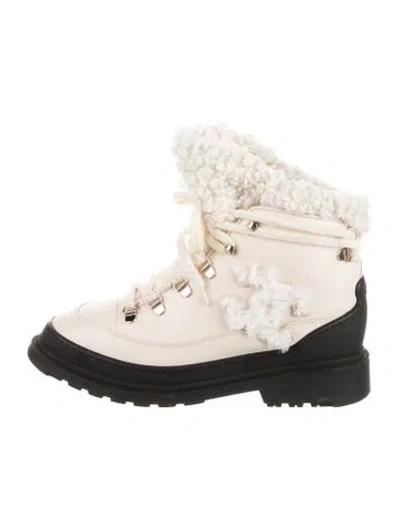 Pre-owned Chanel Interlocking Cc Logo Leather Combat Boots In Neutral
