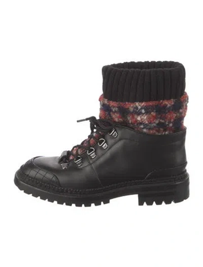 Pre-owned Chanel Interlocking Cc Logo Leather Combat Boots In Red