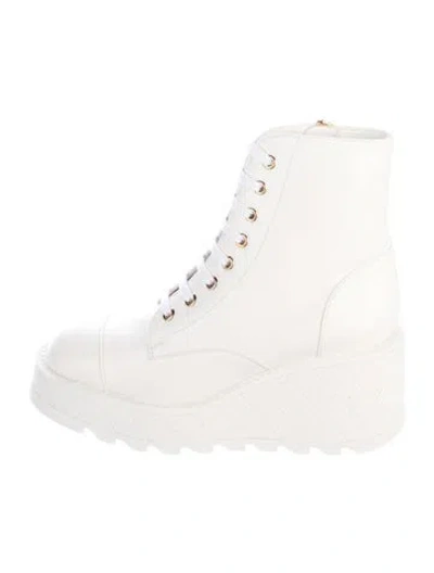 Pre-owned Chanel Interlocking Cc Logo Leather Combat Boots In White