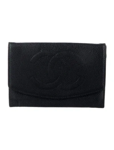 Pre-owned Chanel Interlocking Cc Logo Leather Continental Wallet In Black