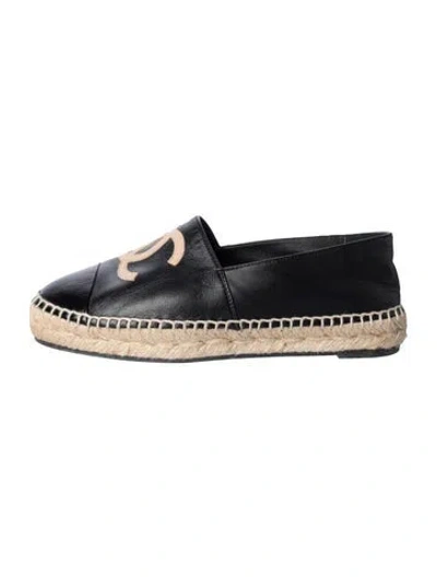 Pre-owned Chanel Interlocking Cc Logo Leather Espadrilles