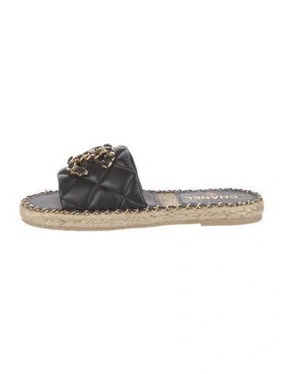 Pre-owned Chanel Interlocking Cc Logo Leather Espadrilles