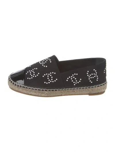 Pre-owned Chanel Interlocking Cc Logo Leather Espadrilles In Black