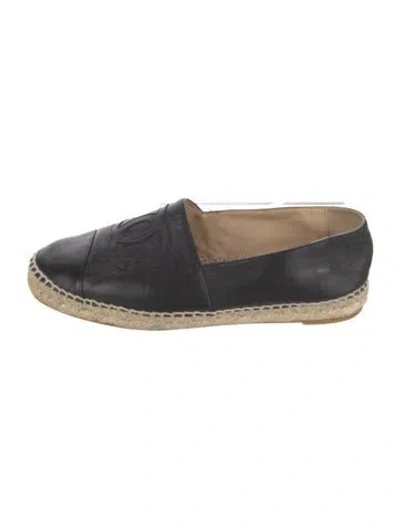 Pre-owned Chanel Interlocking Cc Logo Leather Espadrilles In Black