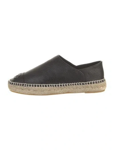 Pre-owned Chanel Interlocking Cc Logo Leather Espadrilles In Black